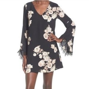 Astr The Label Dress Floral Print Lace Accent Long Sleeve Mini Size M